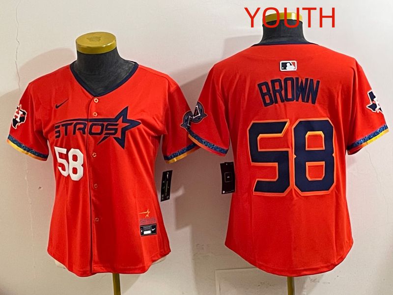 Youth Houston Astros #58 Brown Orange Fourth generation Joint Name 2025 Nike MLB Jersey style 2->youth mlb jersey->Youth Jersey